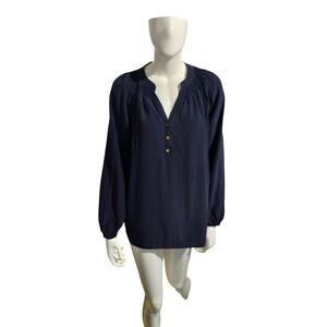 Lilly Pulitzer Women's Size S True Navy Elsa Silk Henley Career Classic Blouse